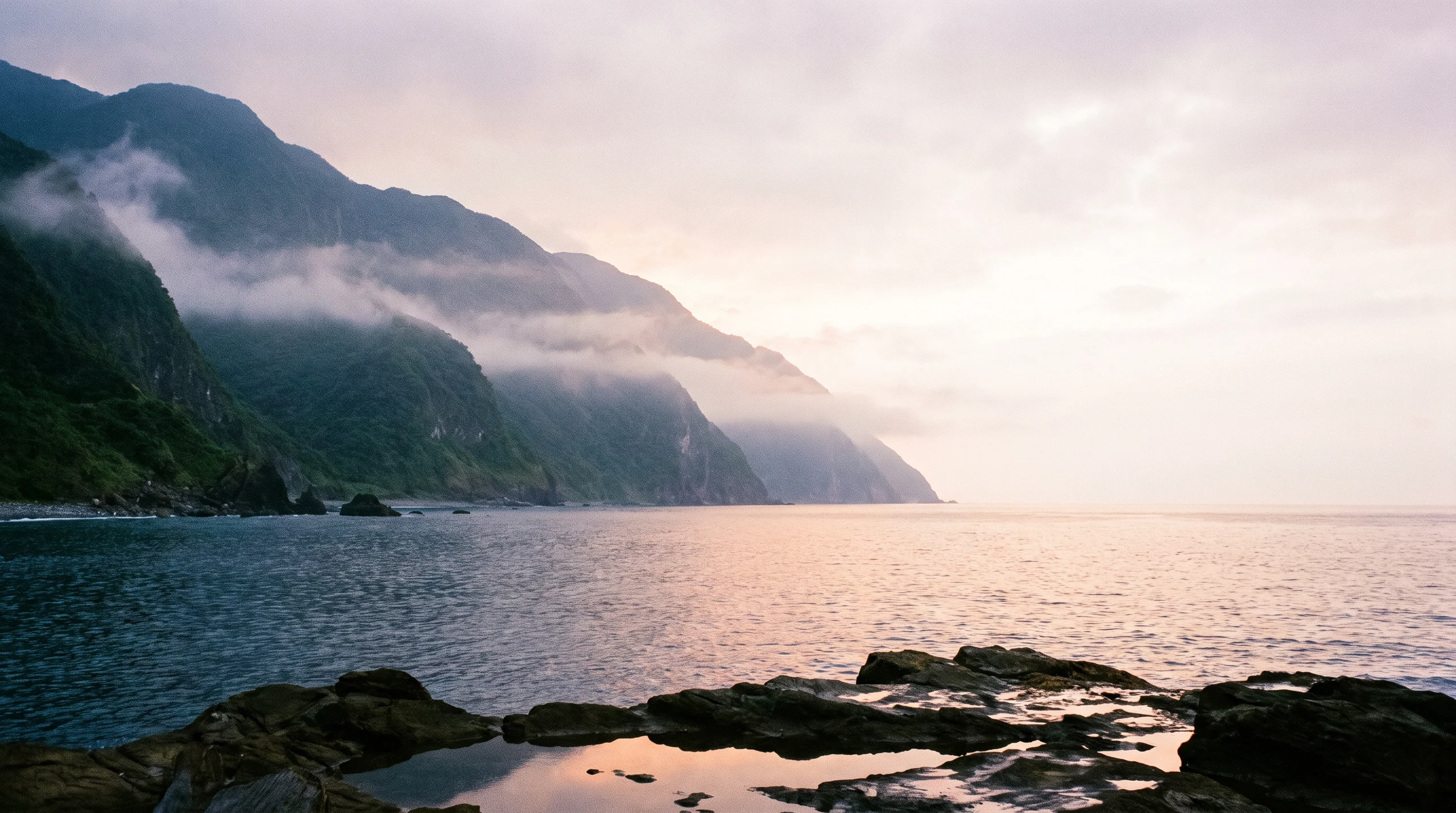 A Taiwanese coast under flat morning cloud